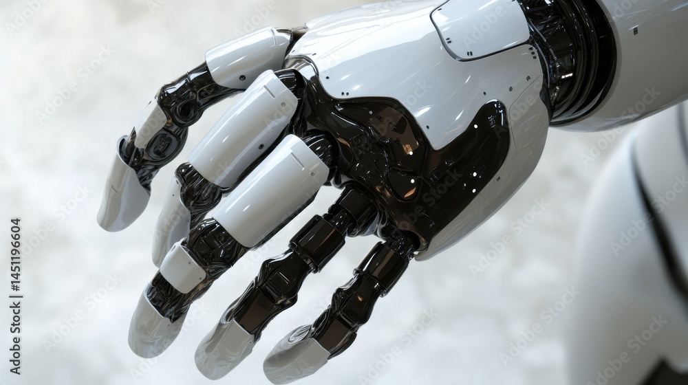 Poster a close-up view of a futuristic robotic hand showcasing advanced technology and intricate design, re