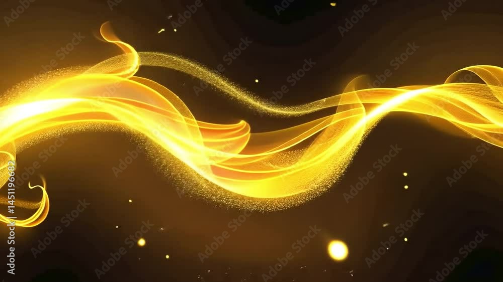 Poster golden wave design abstract background of bright light and smooth motion with shimmering particles, 