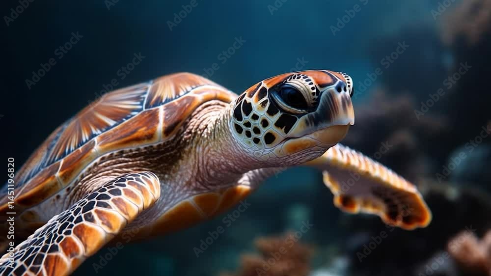 Aufkleber Close-up view of an animal underwater with its colorful patterned shell in focus