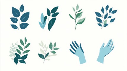 Nature-inspired illustrations of leaves and hands