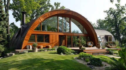 Modern wooden home with curved roof