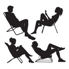 Silhouette of people relaxing in chairs vector illustration design for summer and vacation concept art