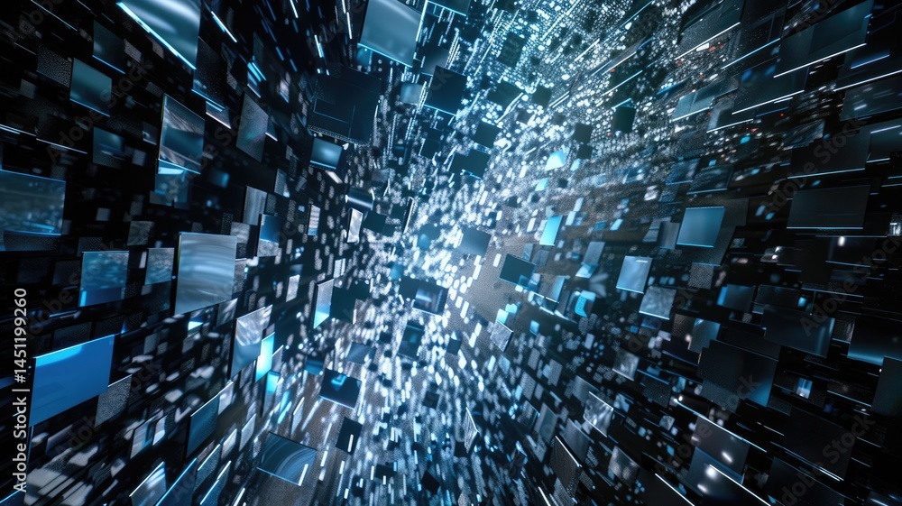 Poster abstract picture vibrant particle in geometric shape represent data flow. vivid flowing object with 