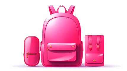 Pink Children School Bags isolated on White Background - Back to School Supplies for Kids
