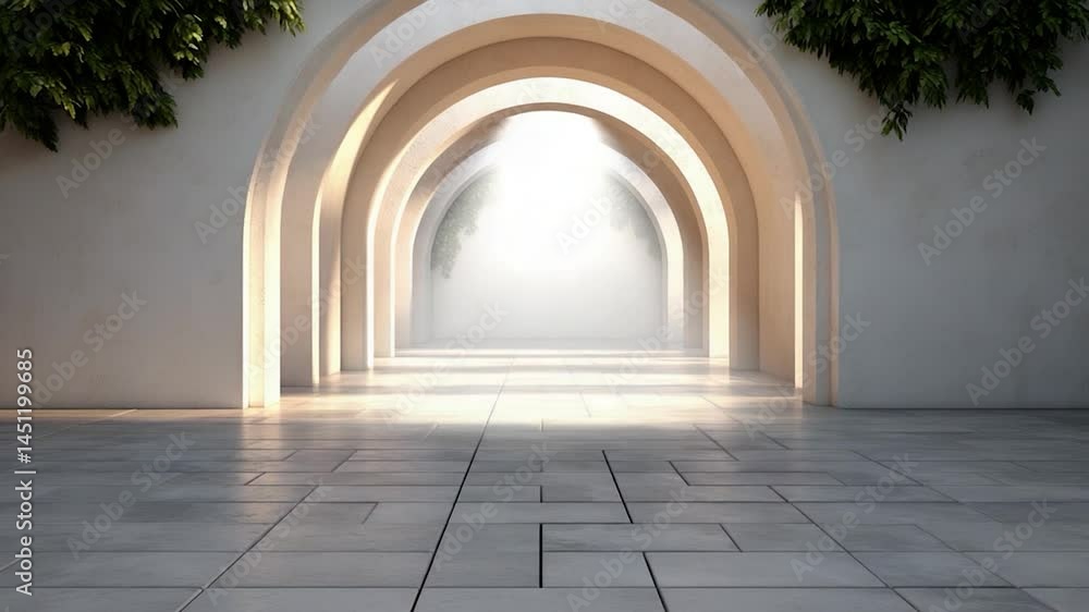 Fototapete an architectural interior featuring a series of archways with a light beam illuminating the end. the