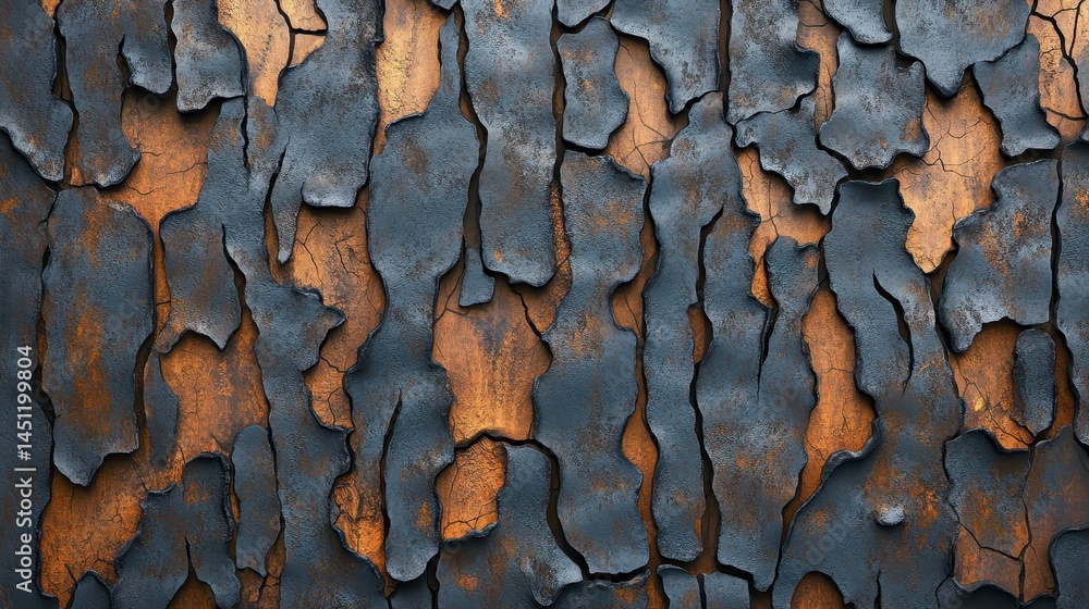 Poster close-up view of textured wall with peeling paint showcasing an interplay of dark and rusty colors i