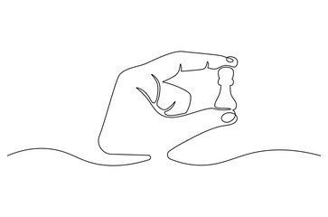Continuous one line drawing of Execution chess piece. Single line drawing illustration of Hand holding chess. Development strategy in entrepreneurship concept vector art. Doodle line illustration.