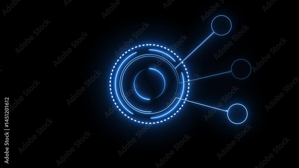 Poster neon circle hud technology. circle hud head-up display interface for technology cyber and futuristic
