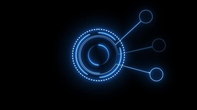 Neon circle hud Technology. Circle HUD head-up display interface for technology cyber and futuristic concept on the dark background, 4k video.