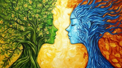 Nature's Embrace Two Faces, Green & Blue