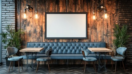 Empty Frame in Rustic Cafe Interior
