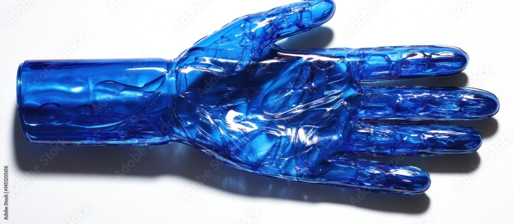Poster translucent azure hand: a study in form and materiality with light reflection