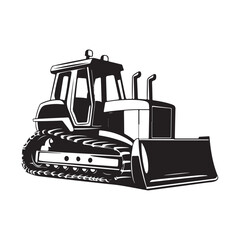 Bulldozer vector illustration construction equipment heavy machinery black and white graphic design image silhouette