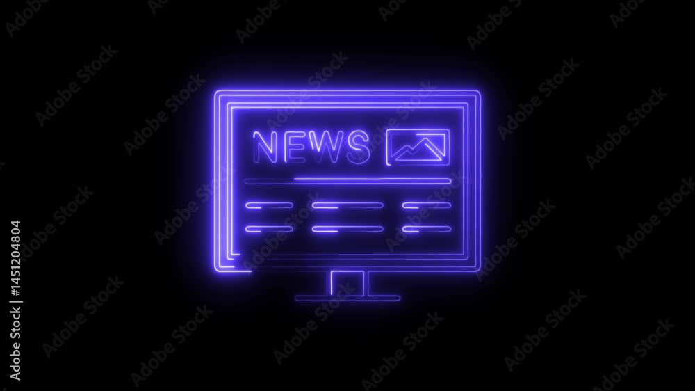 Poster neon style news feed on computer screen animated design digital technology interface glowing effect 