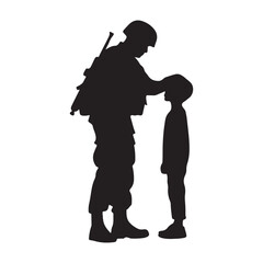 Silhouette of soldier with child vector illustration for memorial day and veterans day remembrance graphic
