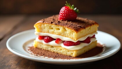 Classic Italian dessert, layers of coffee-soaked ladyfingers and mascarpone cream , white background, dessert, top view