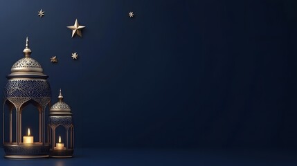 Fototapeta premium Elegant Ramadan Lanterns with Candles and Stars Festive Islamic Background
