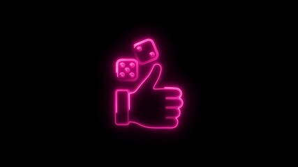 Neon thumbs up hand with dice in pink glow animated on black background good luck gamble illustration gambling concept - Powered by Adobe