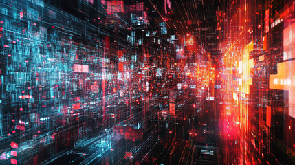 Obraz premium Abstract digital connections visualizing data exchange and blockchain technology, showcasing decentralized networks, secure transactions, and futuristic information systems