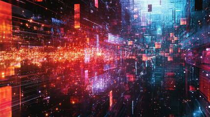 Obraz premium Abstract digital connections visualizing data exchange and blockchain technology, showcasing decentralized networks, secure transactions, and futuristic information systems