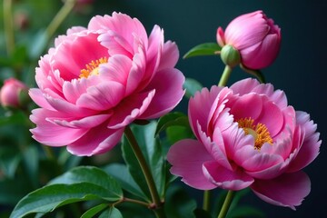 Obraz premium Bold, large-scale peony blossoms, intertwining stems , magenta, floral design, flowers