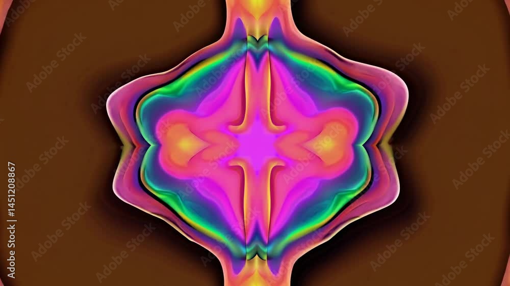 Poster abstract design with vibrant green, blue, and brown swirls. symmetrical patterns create a dynamic, c