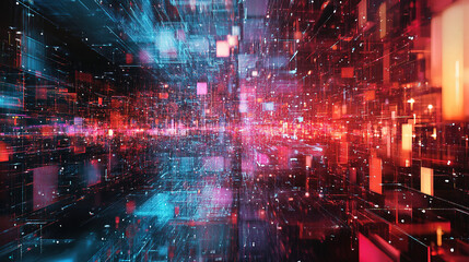 Abstract digital connections visualizing data exchange and blockchain technology, showcasing decentralized networks, secure transactions, and futuristic information systems