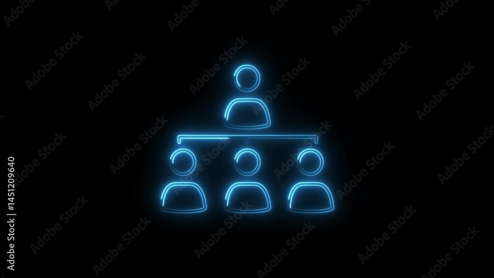 Poster neon organization chart diagram animated on dark background illustrating corporate hierarchy and tea