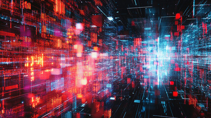 Abstract digital connections visualizing data exchange and blockchain technology, showcasing decentralized networks, secure transactions, and futuristic information systems