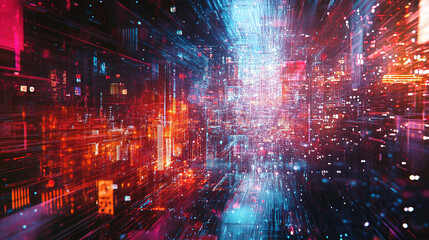 Fototapeta premium Abstract digital connections visualizing data exchange and blockchain technology, showcasing decentralized networks, secure transactions, and futuristic information systems