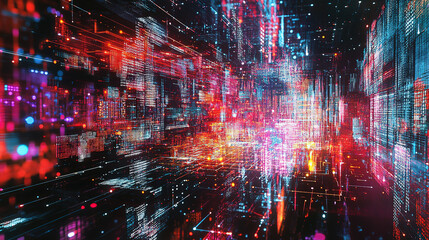 Fototapeta premium Abstract digital connections visualizing data exchange and blockchain technology, showcasing decentralized networks, secure transactions, and futuristic information systems