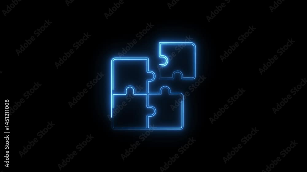 Poster neon puzzle pieces coming together abstract concept on dark background teamwork collaboration innova