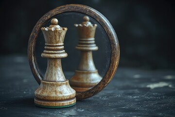 A single pawn stands before a mirror, but its reflection reveals a queen. It is a symbol of hidden potential, self worth, and the power of believing in who you truly are.