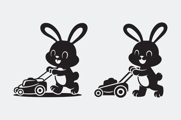 bunny with lawnmower silhouette vector