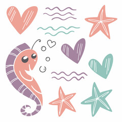 Hand Drawn Birthday Vector With Heart Balloon Stars And Brush Strokes