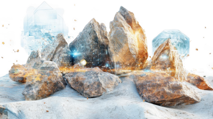 Explore Abstract Rock Formations with Digital Overlay and Sci-fi Elements