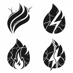Black And White Set Of Various Distressed Paw Prints And Fire Elements