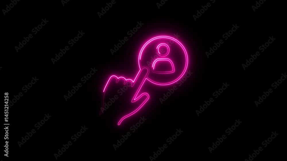 Aufkleber neon finger tapping user icon on black background glowing profile selection interface digital intera