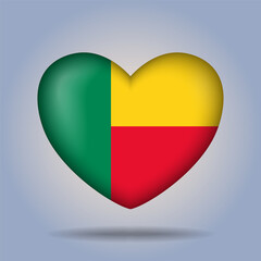Benin flag heart button Isolated on color gradient background. Exclusive Icon flag