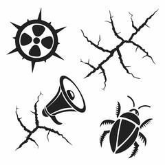 Black Vector Set Symbolizing Warning Environmental Disaster Destruction And Negative Consequences