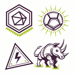 Vector Illustration Of Geometric Shapes And Rhino With Bolt Symbol