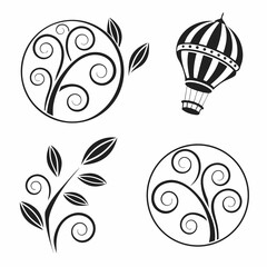 Black And White Decorative Elements Collection Swirls Balloon And Leaf Designs For Art