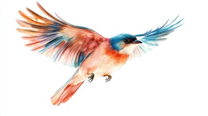Colorful watercolor bird in flight