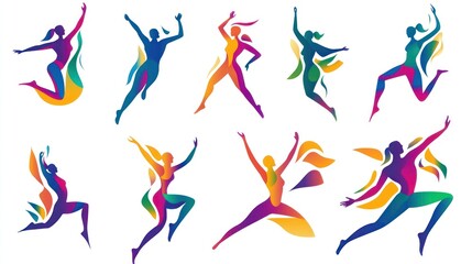 Women Exercising Colorful Silhouettes
