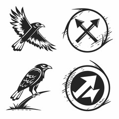 Elegant Vector Design Elements Of Bird And Arrow Symbols In Black And White