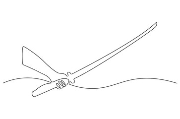 Continuous one line drawing of Hand holding sword. Single line drawing illustration of Holds a sword. Sword concept vector art. Doodle line illustration.