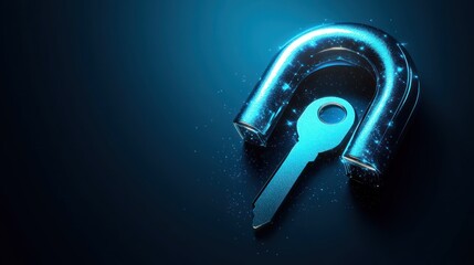 Digital Security Unlock: A Cyber Key Opening a Luminous Padlock with Glowing Elements