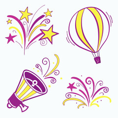 Cheerful Cartoon Stars With Decorative Elements For Party And Celebration Designs