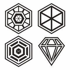Hexagon Geometric Shapes Collection Minimalist Black And White Design Elements