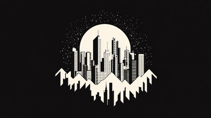 Cityscape at night, moonlit mountains, urban scene, graphic design, website banner